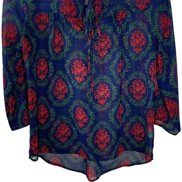 fab’rik Sheer Boho Blouse Blue Red Green Print Women’s Small Lightweight - Picture 5 of 12